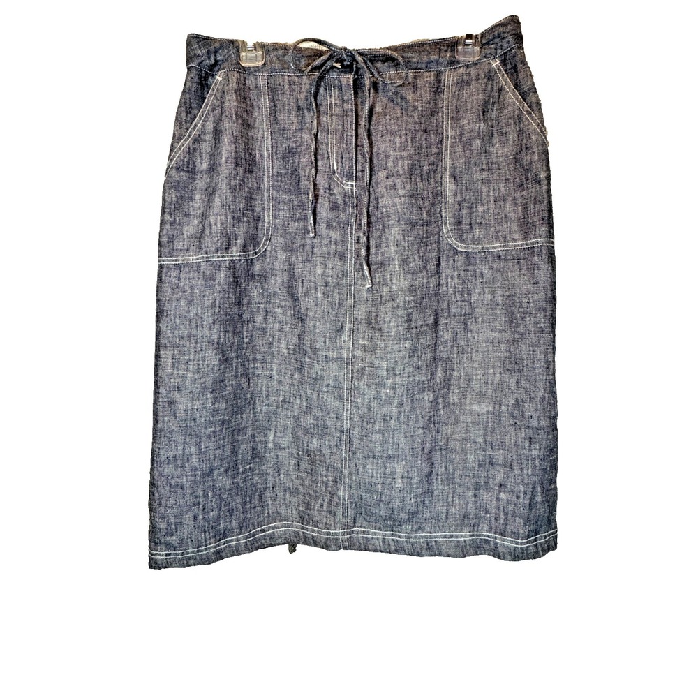 Chadwicks 100% Linen Midi Utility Skirt Women's 12 Drawstring Waist Flap Pockets